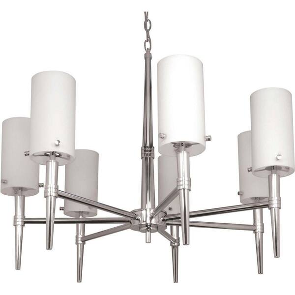 Glomar Jet 7-Light Halogen Chandelier with Satin White Glass Lamps Included Finished in Polished Chrome-DISCONTINUED