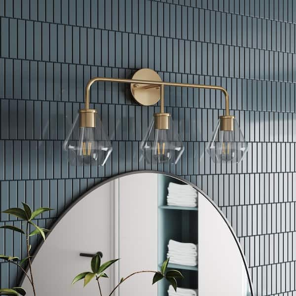 aiwen Modern 26.37 in. 3-Light Copper Bathroom Vanity Light Over Mirror with Clear Glass Shade