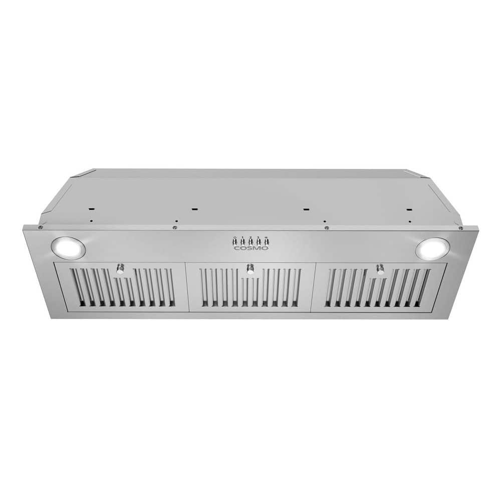 Cosmo 36 in. 380 CFM Ducted Insert Range Hood in Stainless Steel with Push Button Controls LED Lights and Permanent Filters, Silver