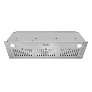 36 in. 380 CFM Ducted Insert Range Hood in Stainless Steel with Push Button Controls LED Lights and Permanent Filters