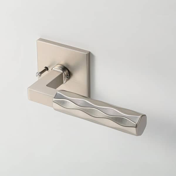 Hailey Satin Nickel Bed/Bath Hall/Closet Modern Interior Door Handle Square Plate and Concealed Screws (Privacy/Passage)
