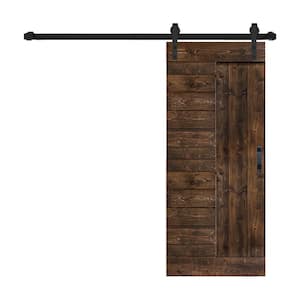 L Series 38 in. x 84 in. Kona Coffee Finished Solid Wood Sliding Barn Door with Hardware Kit - Assembly Needed