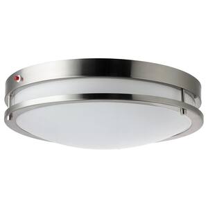 14 in. 1-Light Brushed Nickel Selectable LED CCT Color Tunable Round Dimmable Flush Mount with Emergency Backup Battery