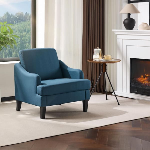 Winado Navy Blue linen Arm Chair with Curved Armrest T-Cushion