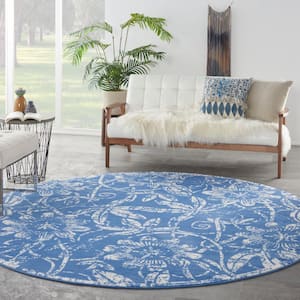 Whimsicle Blue 8 ft. x 8 ft. Floral Contemporary Round Area Rug