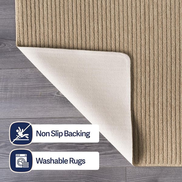 Oasis Non-Slip Beige 2 ft. x 10 ft. Solid Indoor Area Rug