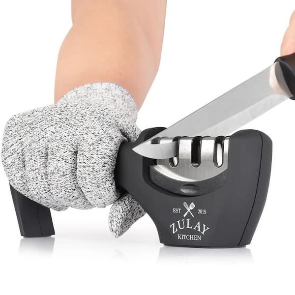 Zulay Kitchen 3-Stage Manual Knife Sharpener & Cut-Resistant Glove