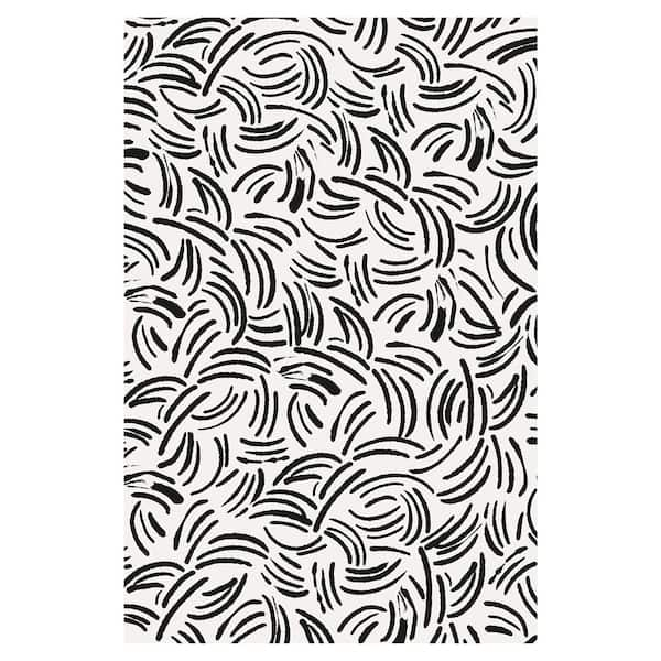 Abstract Lines Vinyl Rugs Tempaper Black/White Rectangle 1'8 x 2'6