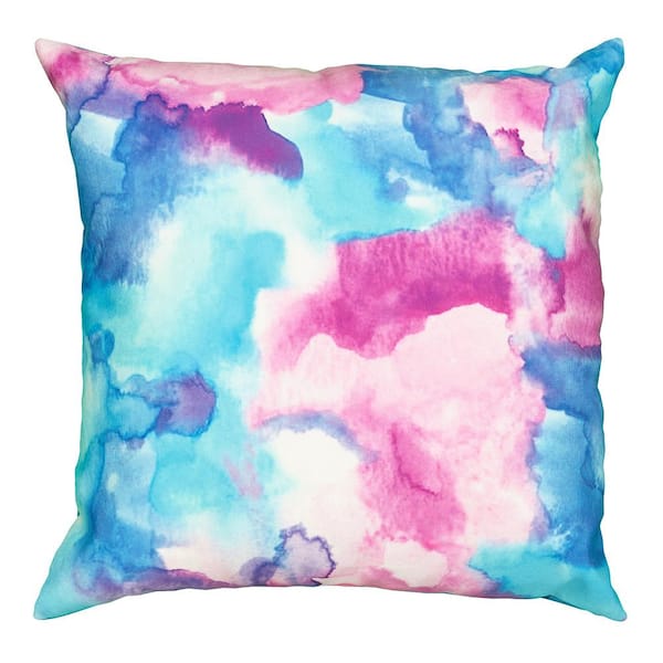 Unbranded Mod Watercolor Multi Color 18 in. x 18 in. Indoor/Outdoor Throw Pillow
