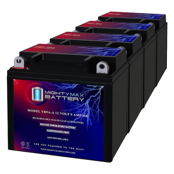MIGHTY MAX BATTERY YB9A-A 12V 9AH 130 CCA Replacement Battery compatible with Parts Unlimited YT9A-A - 4 Pack
