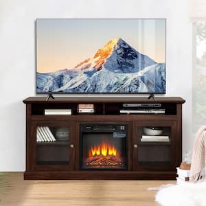 60 in. Freestanding Electric Fireplace TV Stand in Brown