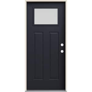 36 in. x 80 in. Left-Hand/Inswing Craftsman Blanca Frosted Glass Black Steel Prehung Front Door