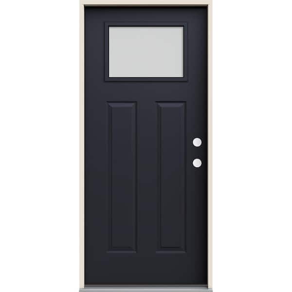 JELD-WEN 36 in. x 80 in. Left-Hand/Inswing Craftsman Blanca Frosted Glass Black Steel Prehung Front Door