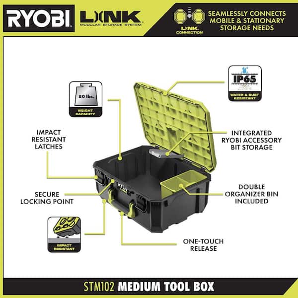 RYOBI - 22.2 in. LINK Rolling Tool Box with LINK Medium Tool Box and LINK Standard Tool Box