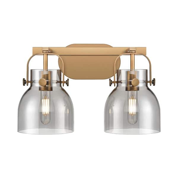 Innovations Pilaster II Bell 17 in. 2-Light Brushed Brass Vanity Light with Glass Shade