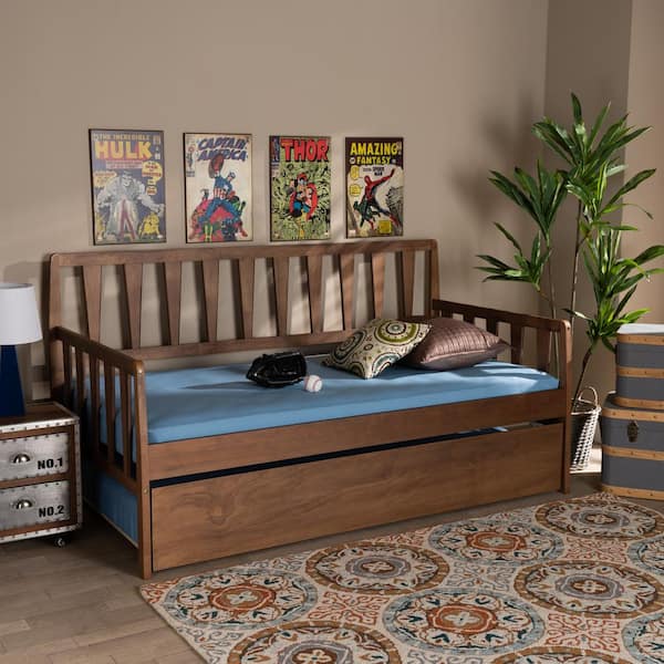 Baxton Studio Midori Walnut Twin Daybed with Trundle