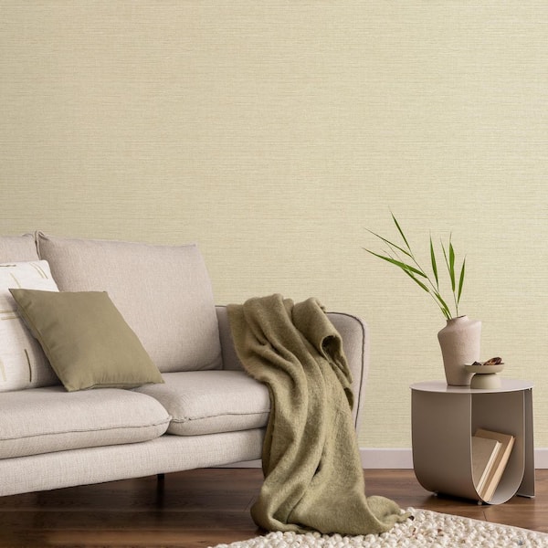 Miya Light Yellow Faux Grasscloth Wallpaper