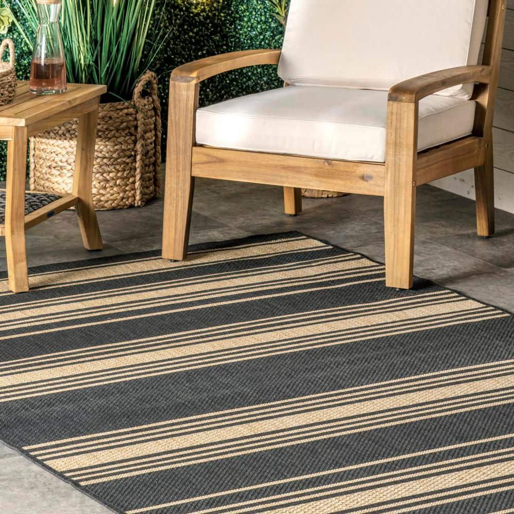 Gray and Beige Striped Synthetic 8' x 10' Area Rug