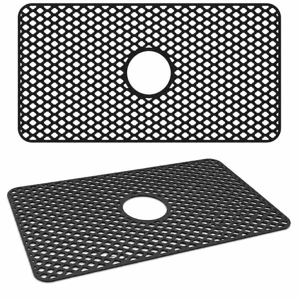 28.3 in. x 15.2 in. Heat Resistant Silicone Sink Protector Mat with Center Drain Hole for Stainless Steel Sinks