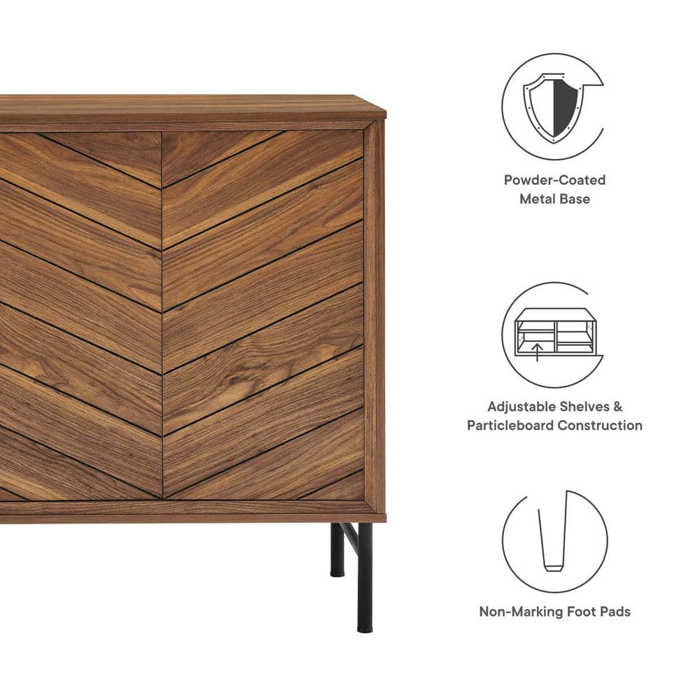 Walnut Chevron Pattern Modern Sideboard with Metal Legs