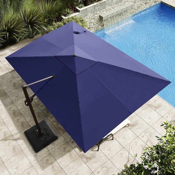 Crestlive Products 12 ft. x 9 ft. Tiltable Cantilever Patio Umbrella in  Navy Blue Outdoor Offset Umbrella and 320 lbs. Base with Wheels  CL-UWB5908NAV