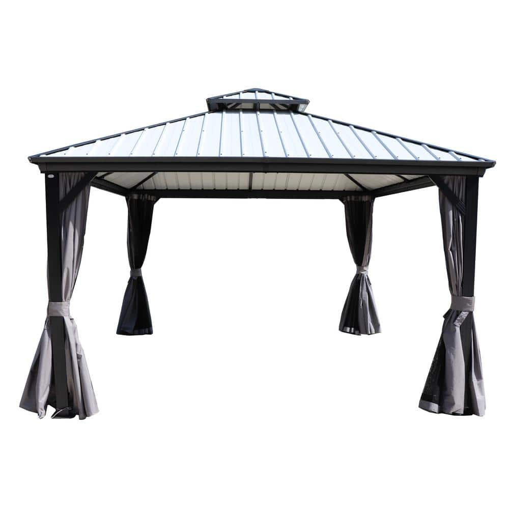 KOZYARD Caesar 12 ft. x 12 ft. Dark Gray Double Roof Permanent Hardtop ...