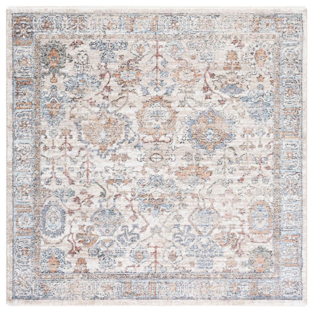 Jasmine 5 ft. x 5 ft. Ivory/Blue Distressed Ornate Square Area Rug price history on PriceWatchPro