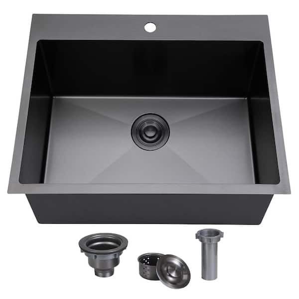 18 in. Drop-In Single Bowl 16-Gauge Gunmetal Black Stainless Steel Bar and Laundry Prep Sink with Strainer