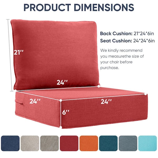 24 in., x 24 in., x 6 in., 4-Piece Repacement Deep Seating Olefin Outdoor Lounge Chair Cushion in Red