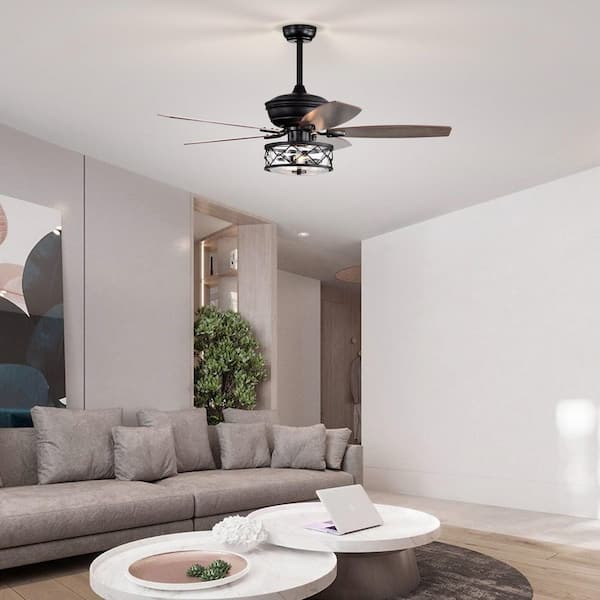 52'' LED Double Lit Ceiling Fan with Remote Control and Geometric Crystal  Shade