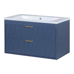 Ami 30 in. W x 18 in. D x 19 in. H Single Sink Floating Bath Vanity in Navy Blue With White Resin Top