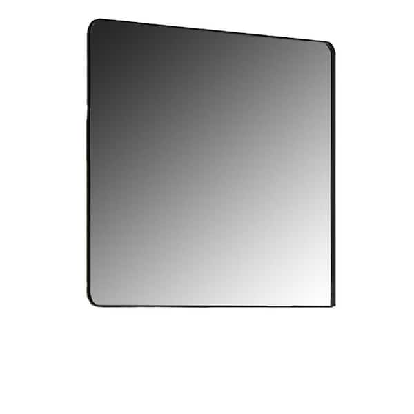 Afoxsos Black 30 in. W x 36 in. H Modern Rectangle Framed Mirror with Rounded Corner, Shatterproof Horizontal or Vertical