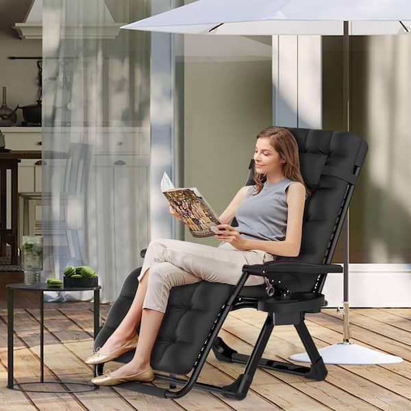 Zero Gravity Lounge Chair-Foldable Alloy Steel Recliner with Adjustable Headrest with Black Cushion for Patio, Lawn