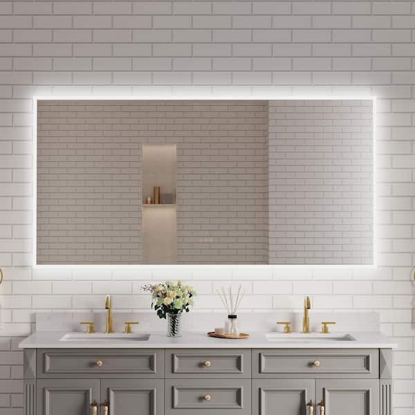 72 in. W x 36 in. H Rectangular Frameless Anti-Fog LED Light Wall Bathroom Vanity Mirror Frontlit and Backlit