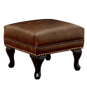 Traditional Style 20 in. L x 20 in. W x 16 in. H Brown Faux Leather Ottoman