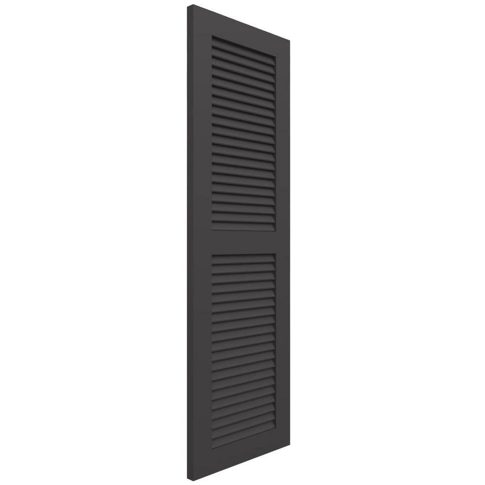Shadow Mountain Gray Louvered Vinyl Shutters, 15'' x 67'' (Set of 2)