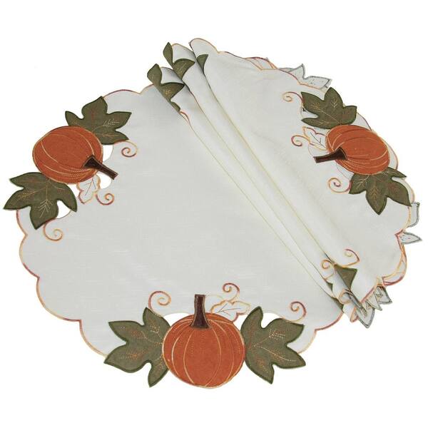 Xia Home Fashions 16 in. Pumpkin Patch Embroidered Cutwork Linens ...
