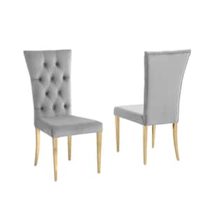 Terracotta Gray Velvet Dining Chairs in Gold (Set of 2)