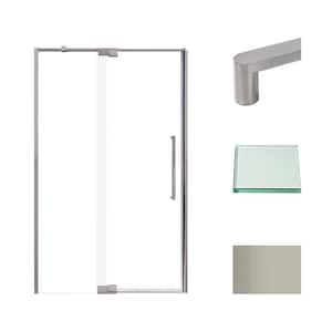 Irene 48 in. W x 76 in. H Pivot Semi-Frameless Shower Door in Brushed Stainless with Clear Glass