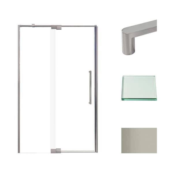 Transolid Irene 48 in. W x 76 in. H Pivot Semi-Frameless Shower Door in Brushed Stainless with Clear Glass