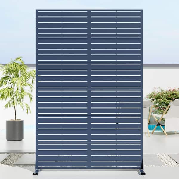 72 in. x 47 in. Outdoor Blue Metal Privacy Screen Garden Fence in Louver Pattern
