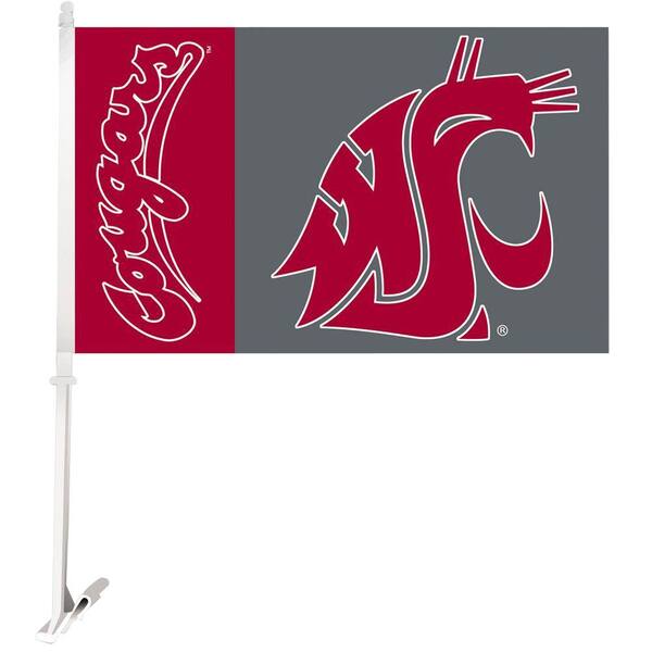 BSI Products NCAA 11 in. x 18 in. Washington State 2-Sided Car Flag with 1-1/2 ft. Plastic Flagpole (Set of 2)