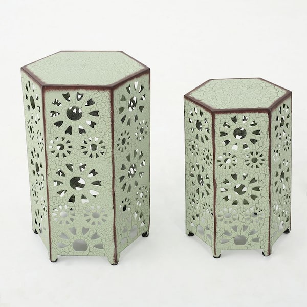 Noble House Wanda Crackle Green Side Table Set (Set of 2)