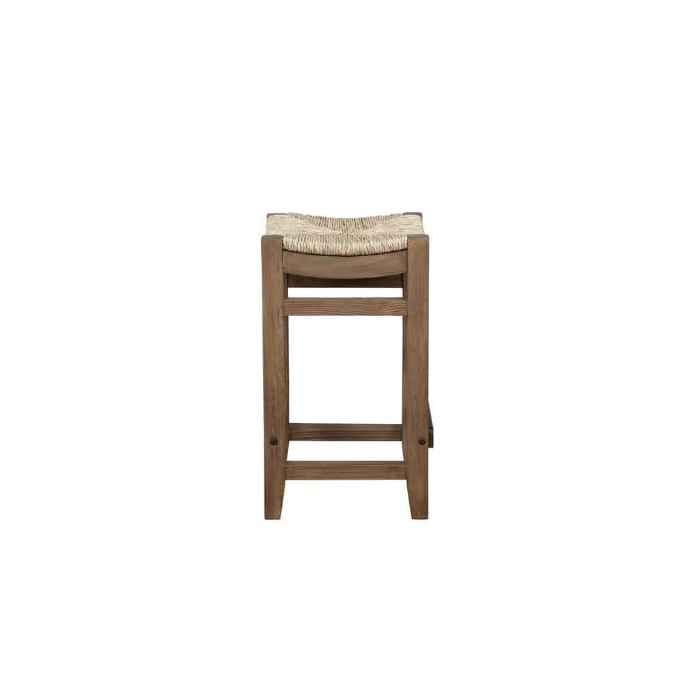 Rustic Industrial 26" Brown Wood Saddle Counter Stool
