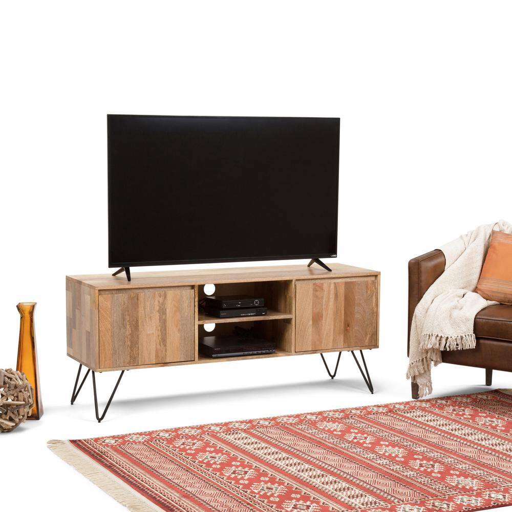 Hunter 60'' Natural Mango Wood and Iron TV Cabinet with Hairpin Legs