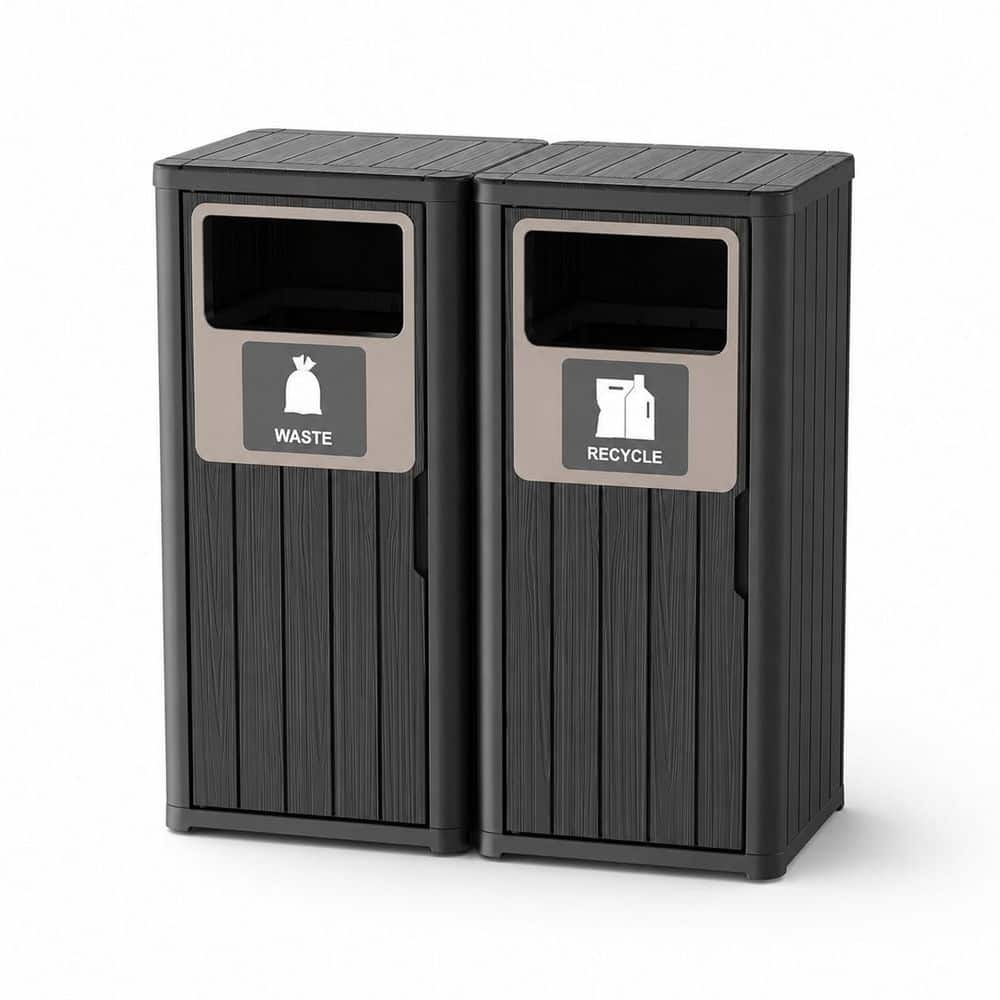 EFU 42 Gal. Medium Black Resin Deck Box Outdoor Trash Can 2-Module ...