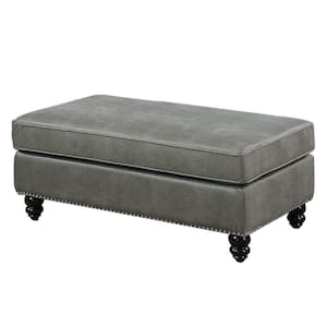 Gray Leather Rectangle Accent Medium Ottoman