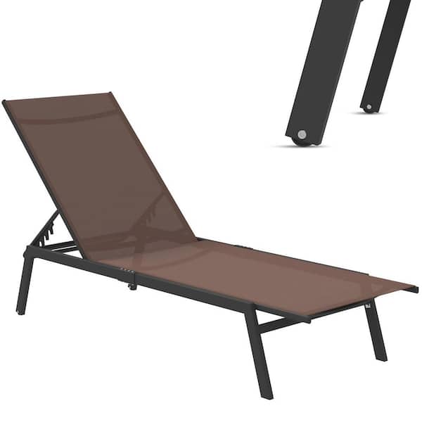 Outdoor Patio Adjustable Chaise Lounge Chairs with Wheels and Adjustable 5-Position Recliner in Brown, 1 PC