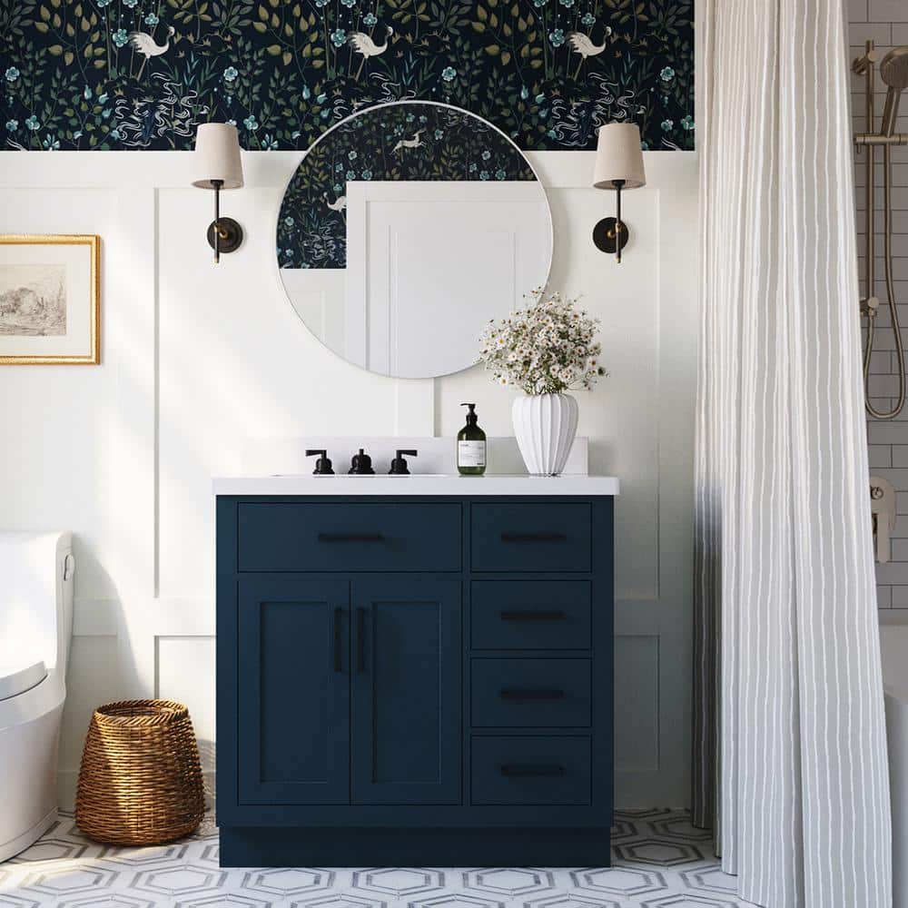 ARIEL Hepburn 37 in. W x 22 in. D x 36 in. H Bath Vanity in Midnight ...