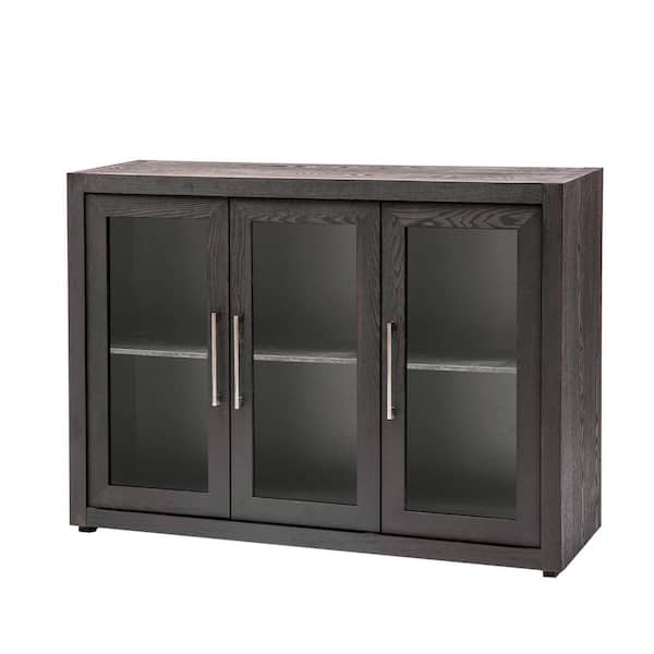 Polibi Walnut 48.00 in. W x 35.40 in. H Storage Cabinet with 3 Tempered Glass Doors and Adjustable Shelf